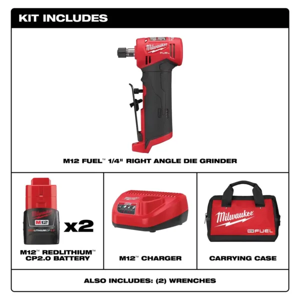 Milwaukee 2485-22 M12 FUEL Lithium-Ion Right Angle Die Grinder Kit
