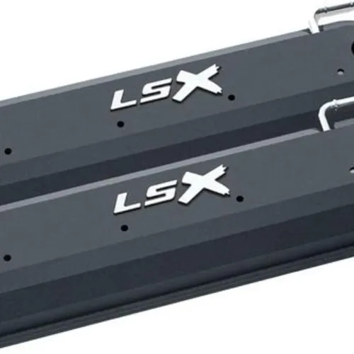 ProForm Pro Form Valve Cover, Slant-Edge, Tall, Baffled, Breather Hole, Raised LSX Logo, Aluminum, Black, GM LS-Series, Pair