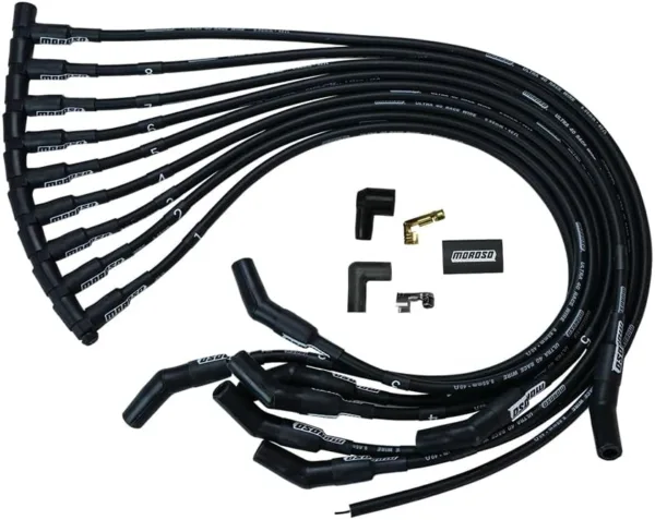 Moroso 73716 Black Ultra 40 Spark Plug Wires, Fits Small Block Ford 351W, 135 Degree Plug Ends, HEI Distributor Ends