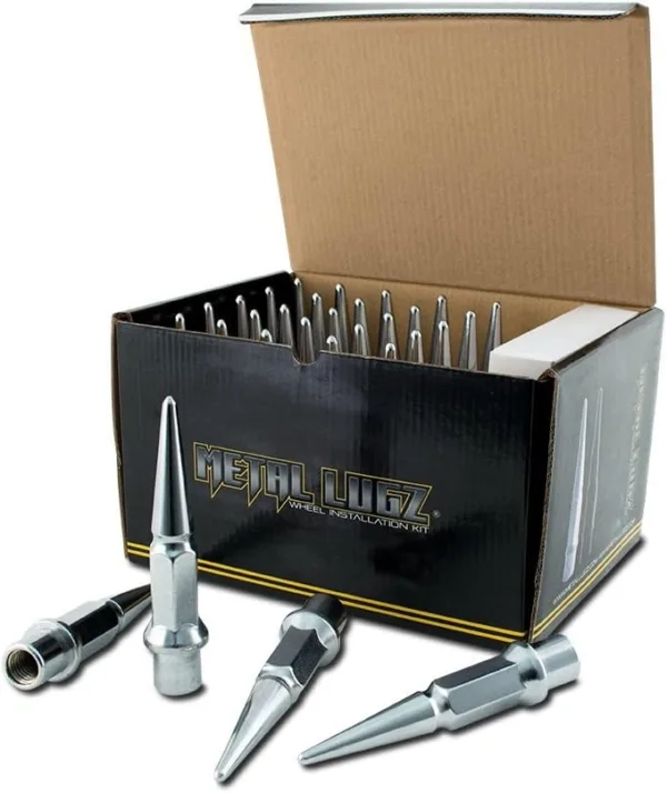 Metal Lugz Spiked Lugz - Dually Chrome 14x1.5 Thread 4.9" Overall Length kit Contains 32 Lugs & 1 Key -7004K8
