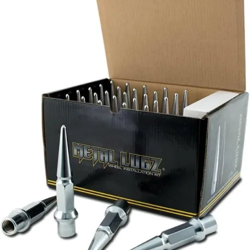 Metal Lugz Spiked Lugz – Dually Chrome 14×1.5 Thread 4.9″ Overall Length kit Contains 32 Lugs & 1 Key -7004K8