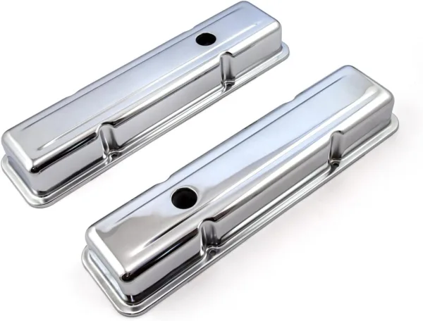 Speedmaster PCE314.1038.02 Fits Chevy SBC 350 Chrome Steel Valve Covers - Short w/Hole