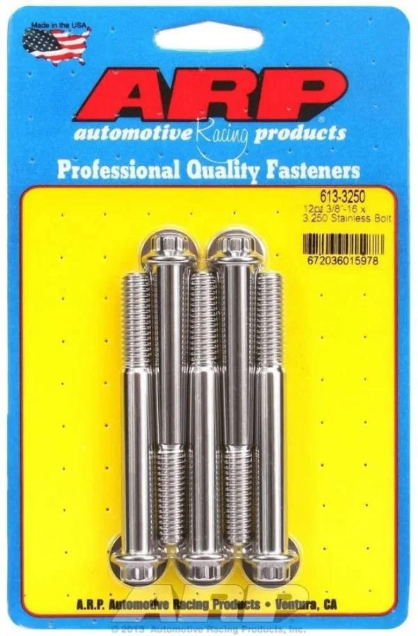 ARP 613-3250 Stainless Steel 3/8-16" RH Thread 3.250" UHL 12-Point Bolt with 3/8" Socket and Washer, (Set of 5)
