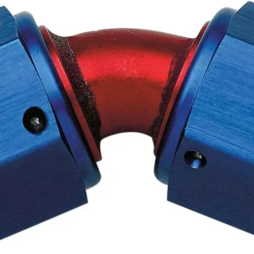 Aeroquip FBM2972 45 deg. Female Flare Swivel -08AN Dash x -08AN Dash Aluminum Red/Blue Anodized Bulk Packaged 45 deg. Female