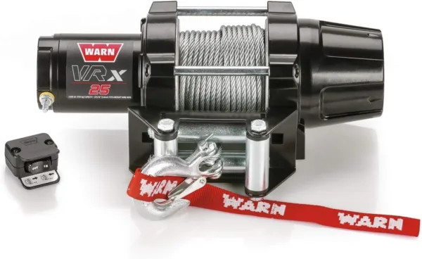 WARN 101025 VRX 25 Powersports Winch with Handlebar Mounted Switch and Steel Cable Wire Rope: 3/16" Diameter x 50' Length, 1.25