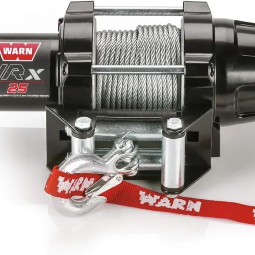 WARN 101025 VRX 25 Powersports Winch with Handlebar Mounted Switch and Steel Cable Wire Rope: 3/16″ Diameter x 50′ Length, 1.25