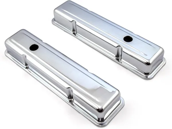 Speedmaster PCE314.1038.02 Fits Chevy SBC 350 Chrome Steel Valve Covers - Short w/Hole - Image 2