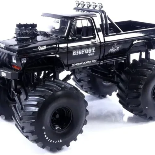 Greenlight 1/18 1974 Ford F-250 Ranger XLT Monster Truck, Bigfoot 1, Black Bandit, 66 inch Tires 13650