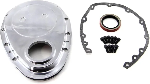 PCE by Speedmaster PCE265.1013 Fits Chevy SBC 350 Aluminum Timing Chain Cover Polished w/Gasket, Seal & Bolts