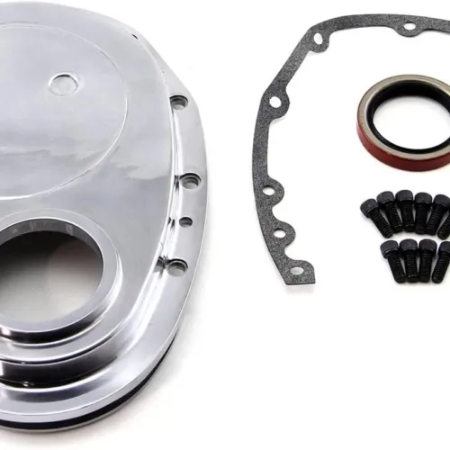 PCE by Speedmaster PCE265.1013 Fits Chevy SBC 350 Aluminum Timing Chain Cover Polished w/Gasket, Seal & Bolts