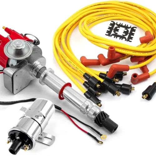 Speedmaster PCE385.1031 Fits Chevy SBC 350 BBC 454 Distributor (Vacuum) Red + Chrome Coil + Accel Wire Leads