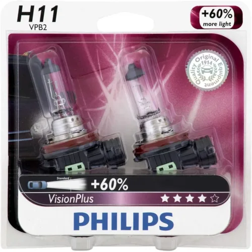 PHILIPS H11 VisionPlus Headlight Bulb, Pack of 2 [Automotive]