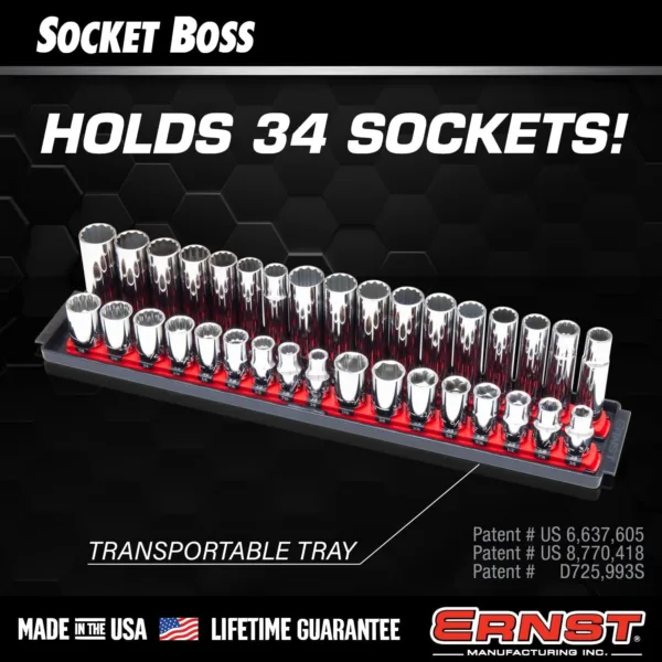 Ernst Manufacturing Socket Boss 2-Rail 3/8-Inch-Drive Socket Organizer, 13-Inch, Red (8493) - Image 2