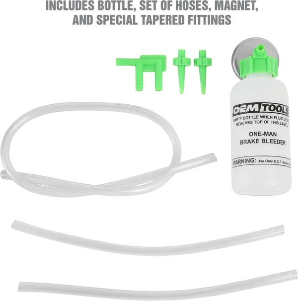 OEMTOOLS 25036 Bleed-O-Matic One-Man Brake Bleeder Kit, Featuring An Opaque Brake Bleed Bottle / Transparent Hoses and Tapered - Image 2