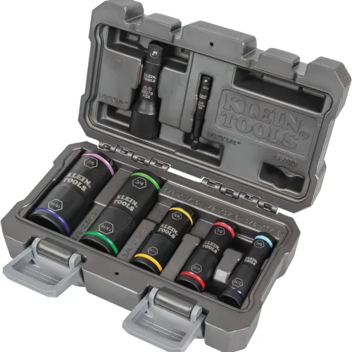 Klein Tools 66070 Impact Socket Set, Impact Driver Flip Socket, Five Sockets with 1/4-Inch Hex and 1/2-Inch Square Socket