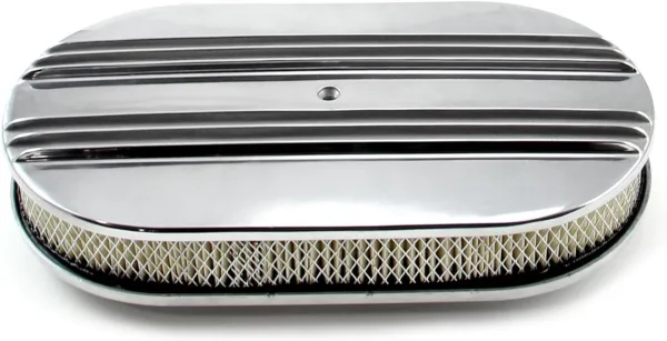 Speedmaster PCE104.1012 15" x 2" Oval Classic Center Finned Polished Aluminum Air Cleaner Kit - Image 2
