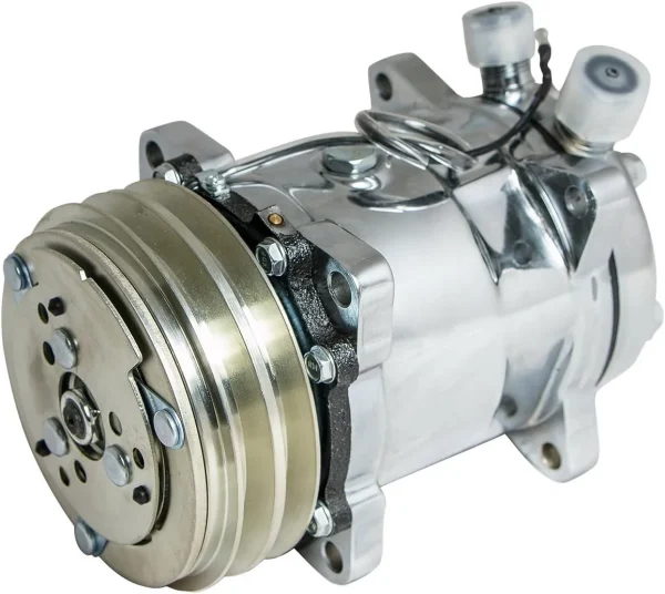 Top Street Performance HC5003C A/C Compressor with Silver Clutch (Chromed V-Belt Sanden 508 R134A Type)