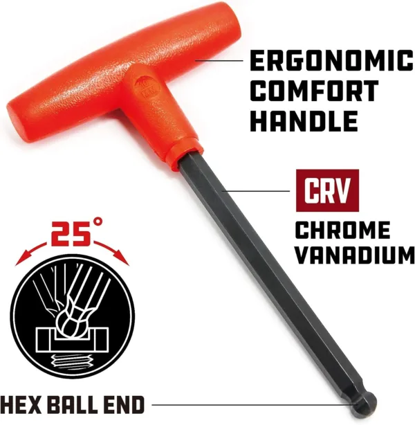 Powerbuilt 940202 T-Handle Ball End Metric Hex Key Wrench Set (10 Piece) (2-8mm) - Image 3