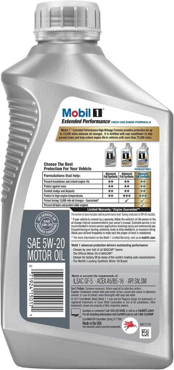 Exxon Mobil 1 Extended Performance High Mileage Formula 5W-20 Motor Oil (1) - Image 2