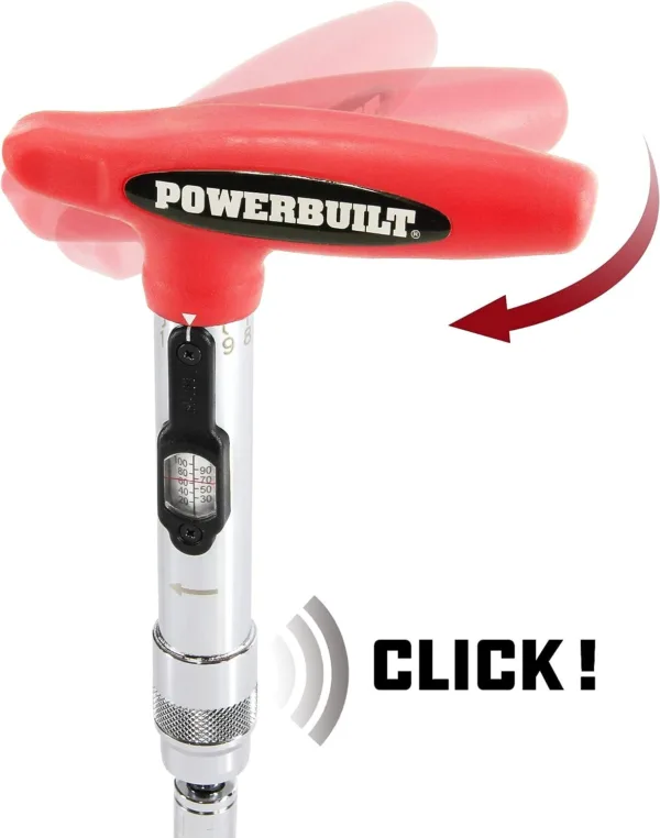 Powerbuilt 1/4 inch Drive Ratcheting T-Handle Torque Wrench, 20-100 in. lb. Range, Easy to Set and Lock in Place, for TPMS - Image 4