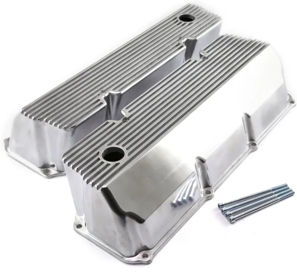 Speedmaster PCE314.1088.08 Fits Ford 302 351C Cleveland Polished Aluminum Finned Valve Covers - Tall w/Hole