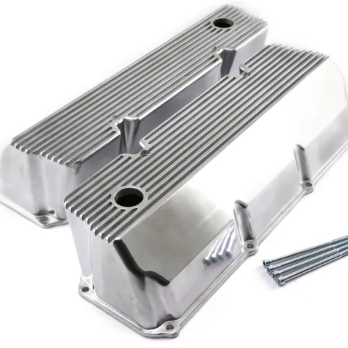 Speedmaster PCE314.1088.08 Fits Ford 302 351C Cleveland Polished Aluminum Finned Valve Covers – Tall w/Hole