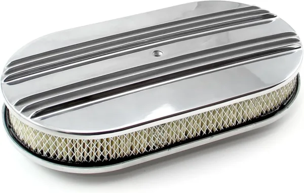 Speedmaster PCE104.1012 15" x 2" Oval Classic Center Finned Polished Aluminum Air Cleaner Kit