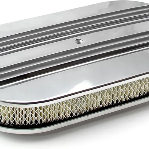Speedmaster PCE104.1012 15″ x 2″ Oval Classic Center Finned Polished Aluminum Air Cleaner Kit