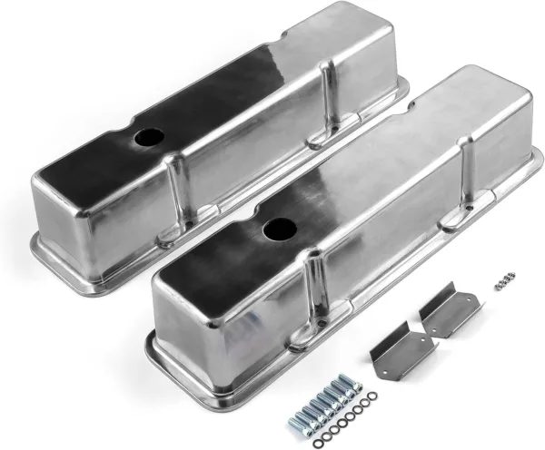 Speedmaster PCE314.1070.01 Fits Chevy SBC 350 Polished Aluminum Plain Valve Covers - Tall w/Hole