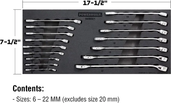 Powerbuilt 16 Piece Combination Metric Wrench Set, Box and Open End, Pro Tech Tool Series, Organization Tray - 949001 - Image 2