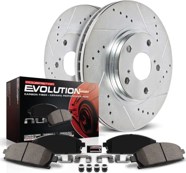 Power Stop K6930 Rear Z23 Carbon Fiber Brake Pads with Drilled & Slotted Brake Rotors Kit