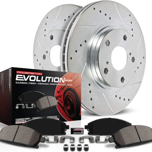 Power Stop K6930 Rear Z23 Carbon Fiber Brake Pads with Drilled & Slotted Brake Rotors Kit