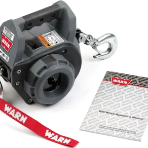 WARN 101570 Handheld Portable Drill Winch with 40 Foot Steel Wire Rope: 750 lb Pulling Capacity , Gray