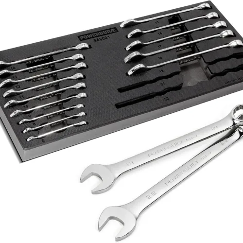 Powerbuilt 16 Piece Combination Metric Wrench Set, Box and Open End, Pro Tech Tool Series, Organization Tray – 949001