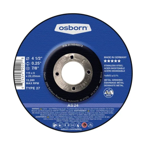 Osborn 3116520572 T27 Aluminum Oxide Grinding Disc (Pack of 10), 13280 Max RPM/4.5″/4-1/2″ x 0.250″ x 7/8″