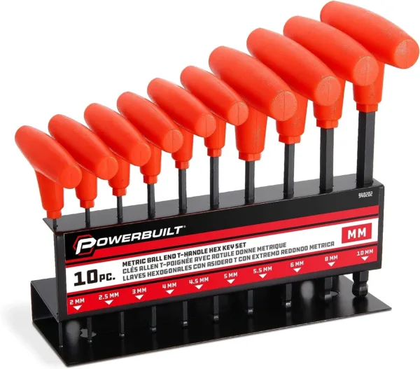 Powerbuilt 940202 T-Handle Ball End Metric Hex Key Wrench Set (10 Piece) (2-8mm)
