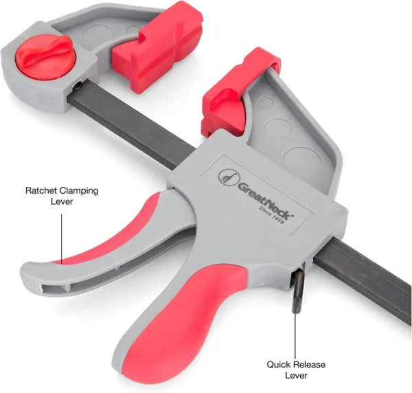 GreatNeck 59005 36 Inch Ratcheting Bar Clamp, 43.5 Inch Bar Clamp Spreader Distance, Quick Clamps for Woodworking, Rubber Jaw - Image 4