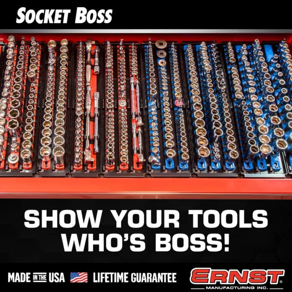 Ernst Manufacturing Socket Boss 2-Rail 3/8-Inch-Drive Socket Organizer, 13-Inch, Red (8493) - Image 5