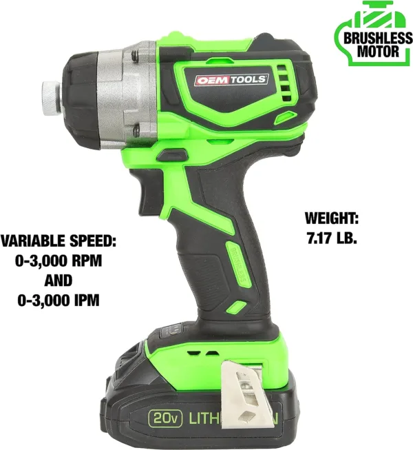 OEMTOOLS 24487 20V Max Lithium-Ion Brushless 1/4 Inch Impact Driver, Impact Wrench Cordless Usage, Longer Run Times, More - Image 2