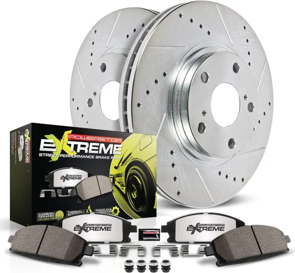 Power Stop K1601-26 Rear Z26 Carbon Fiber Brake Pads with Drilled & Slotted Brake Rotors Kit