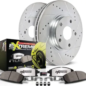 Power Stop K1601-26 Rear Z26 Carbon Fiber Brake Pads with Drilled & Slotted Brake Rotors Kit