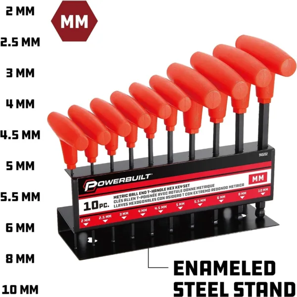 Powerbuilt 940202 T-Handle Ball End Metric Hex Key Wrench Set (10 Piece) (2-8mm) - Image 2