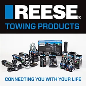 REESE Towing Products and Tow Accessories for Trailer Hitches Lined Up on White Background